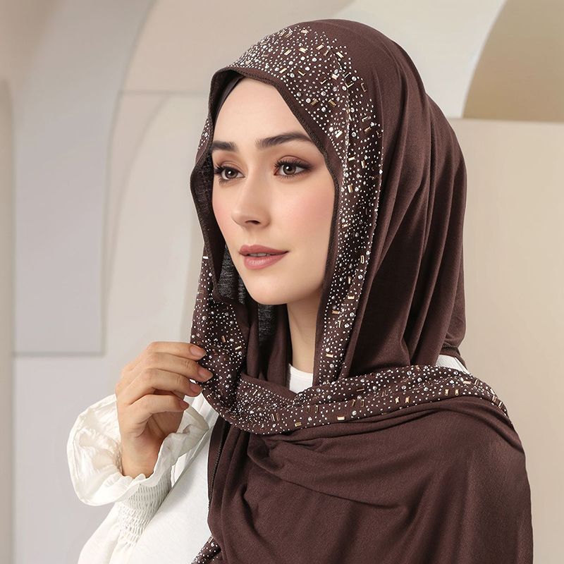 Bandana Cotton - Ramadan Muslimischer Schimmernder Strass-Jersey-Baumwoll-Hijab-Schal für Frauen