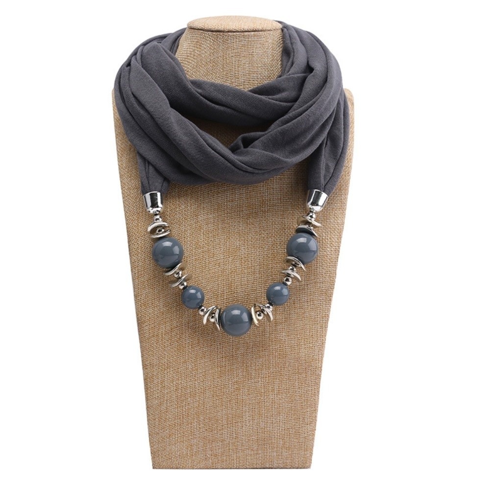 Infinity Scarf Knit - Modischer Chiffon-Schal mit Perlen, einfarbig, Infinity-Schal