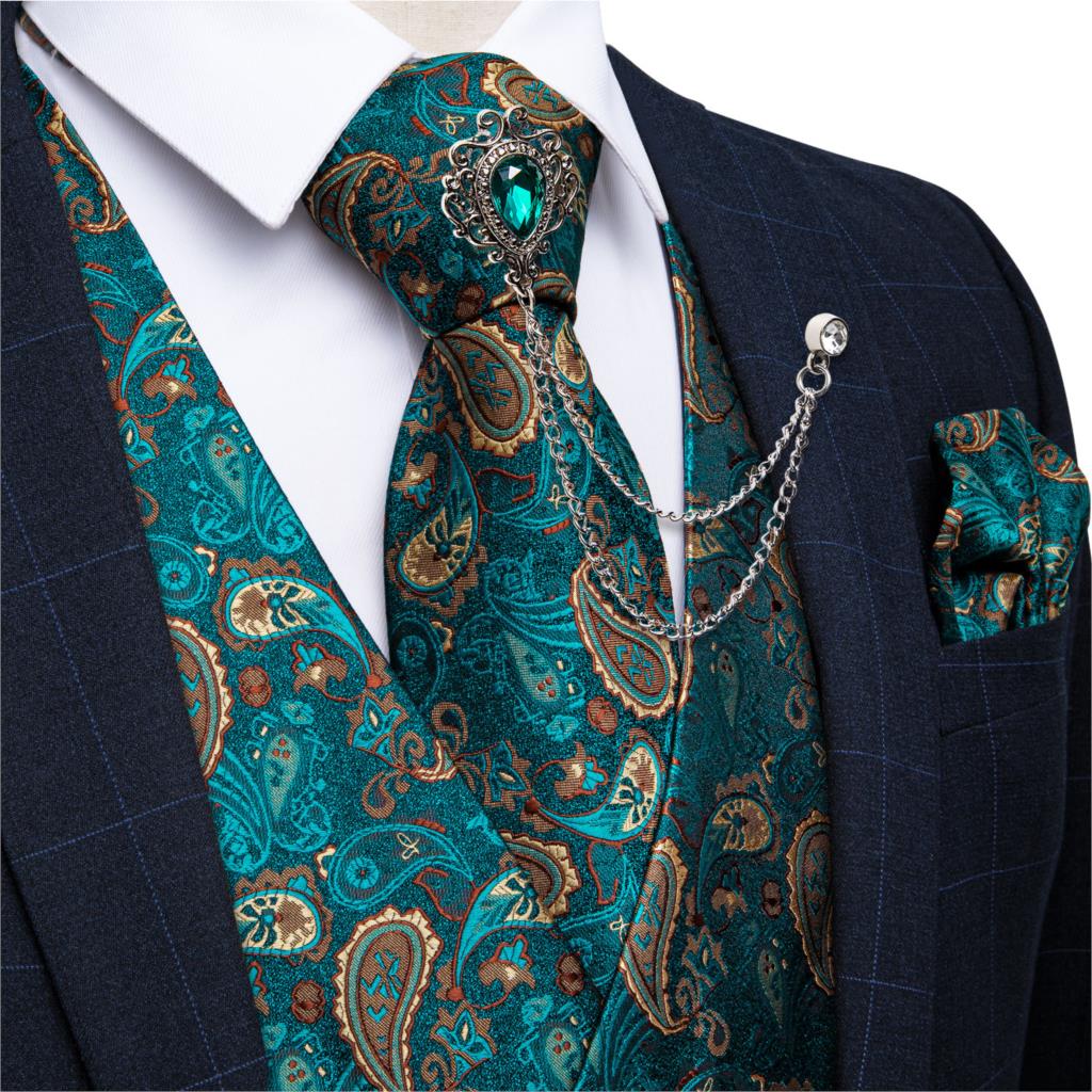 Neue Türkisgrüne Paisley-Anzug – Pocket Square Set Bewertung und Preis